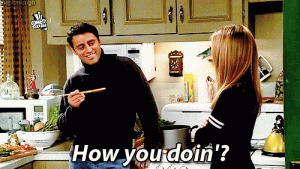 Escena de friends en la que un chico le pregunta a una chica cómo está
